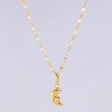 Mirror Flower Chain Set + Crescent Moon Pendant / 1.1g / 18 in 18K Yellow Gold
