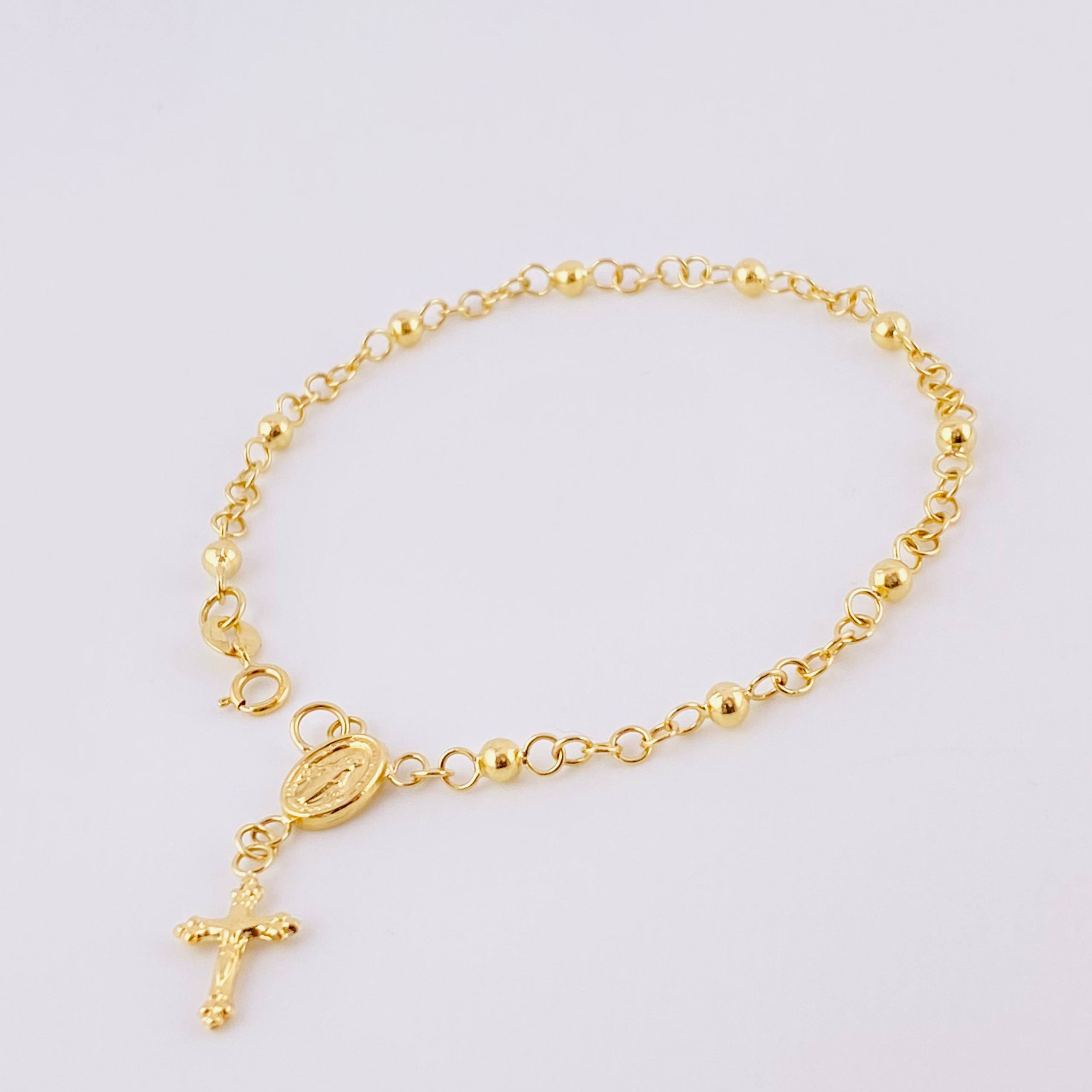 Pulso Denario Virgen Milagrosa 2.45g / 6 1/2 in / 3.1mm Oro Amarillo 18K
