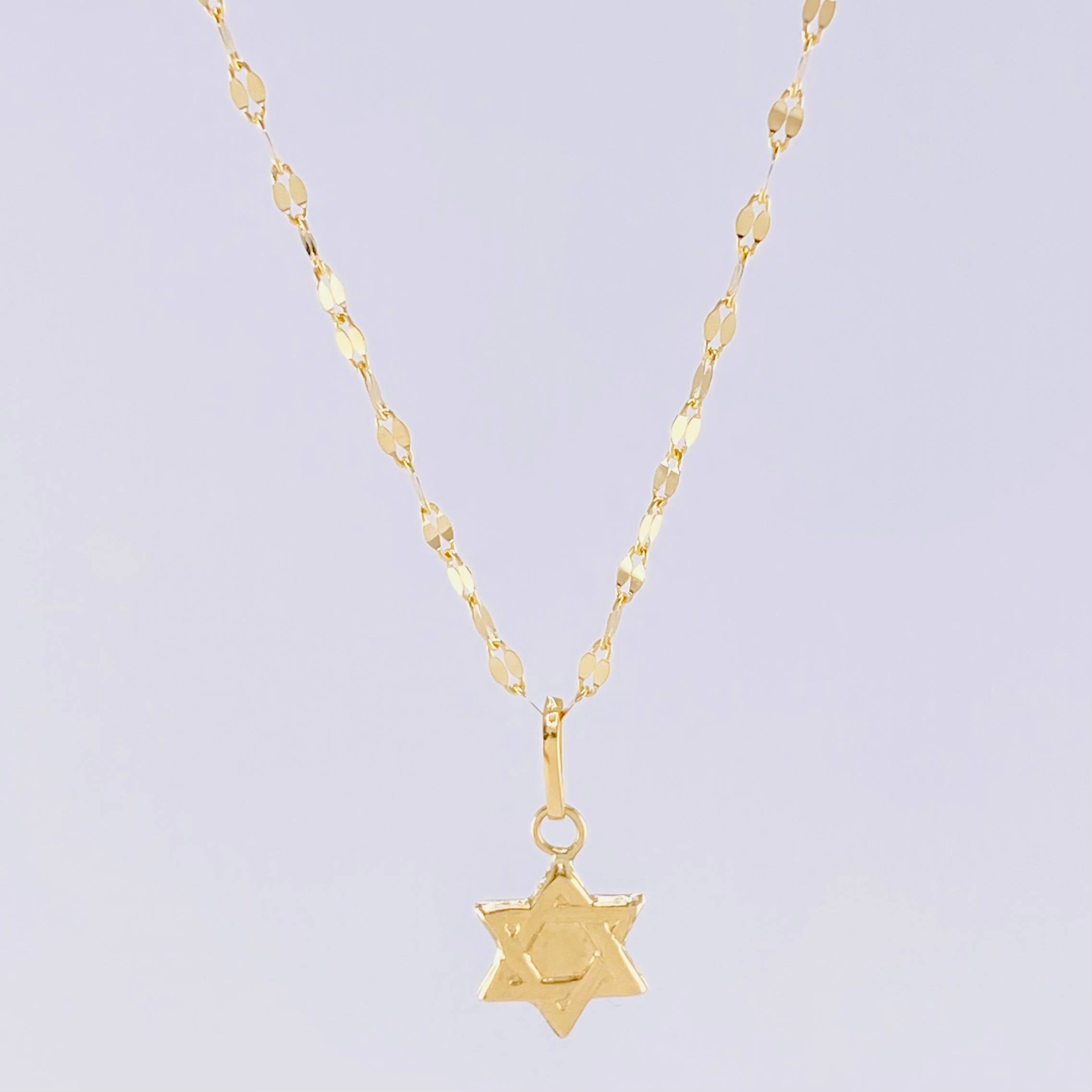 Mirror Flower Chain Set + Star of David Pendant / 1.2g / 18 in 18K Yellow Gold