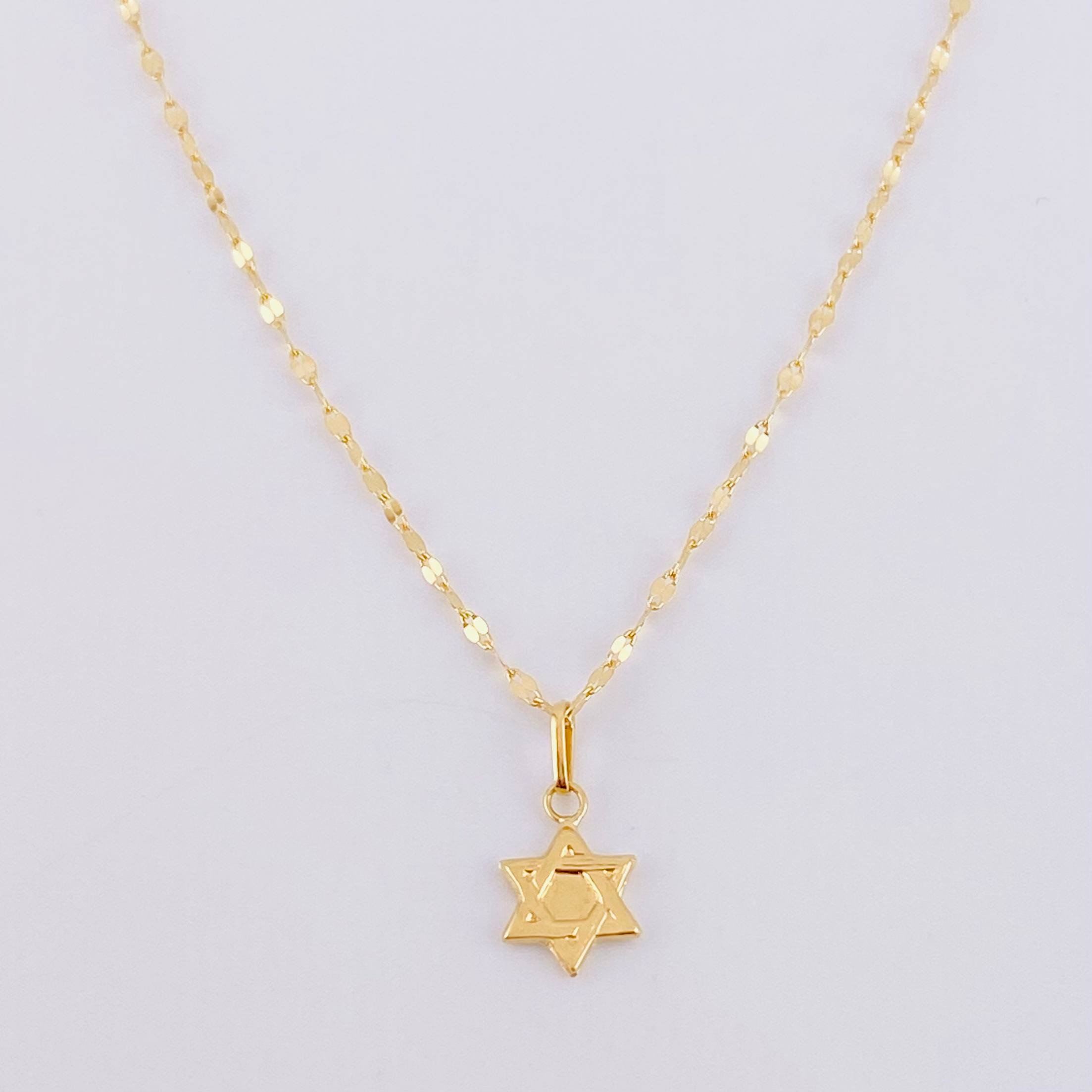 Set Cadena Flor Espejo + Dije Estrella de David / 1.15g / 18 in Oro Amarillo 18K