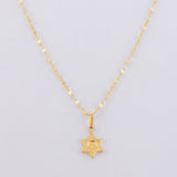 Set Cadena Flor Espejo + Dije Estrella de David / 1.15g / 18 in Oro Amarillo 18K