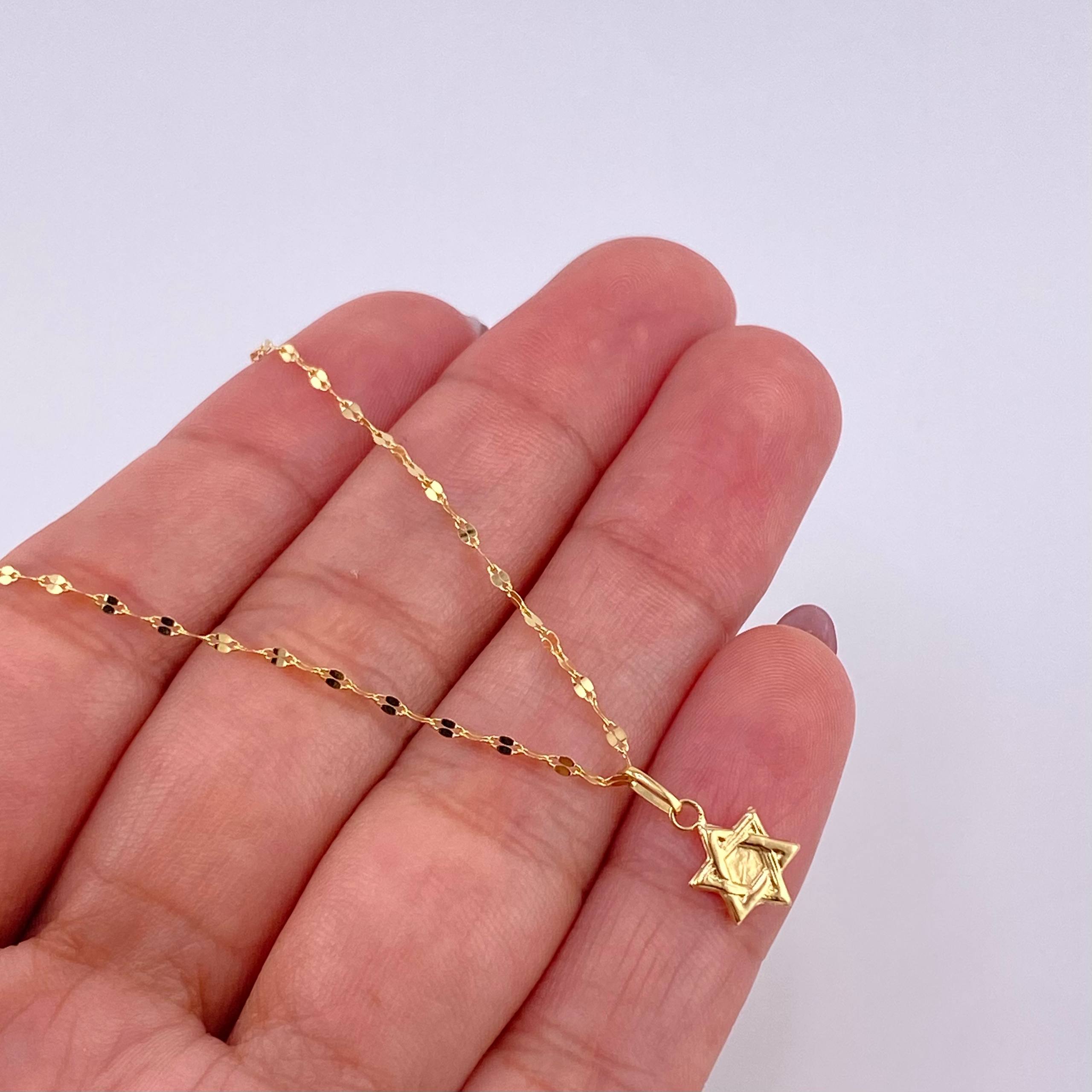Mirror Flower Chain Set + Star of David Pendant / 1.2g / 18 in 18K Yellow Gold