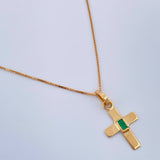 Set Veneciana + Cruz Plana Esmeralda 1.15gr / 17 3/4 in / 0.48mm Oro Amarillo 18K &