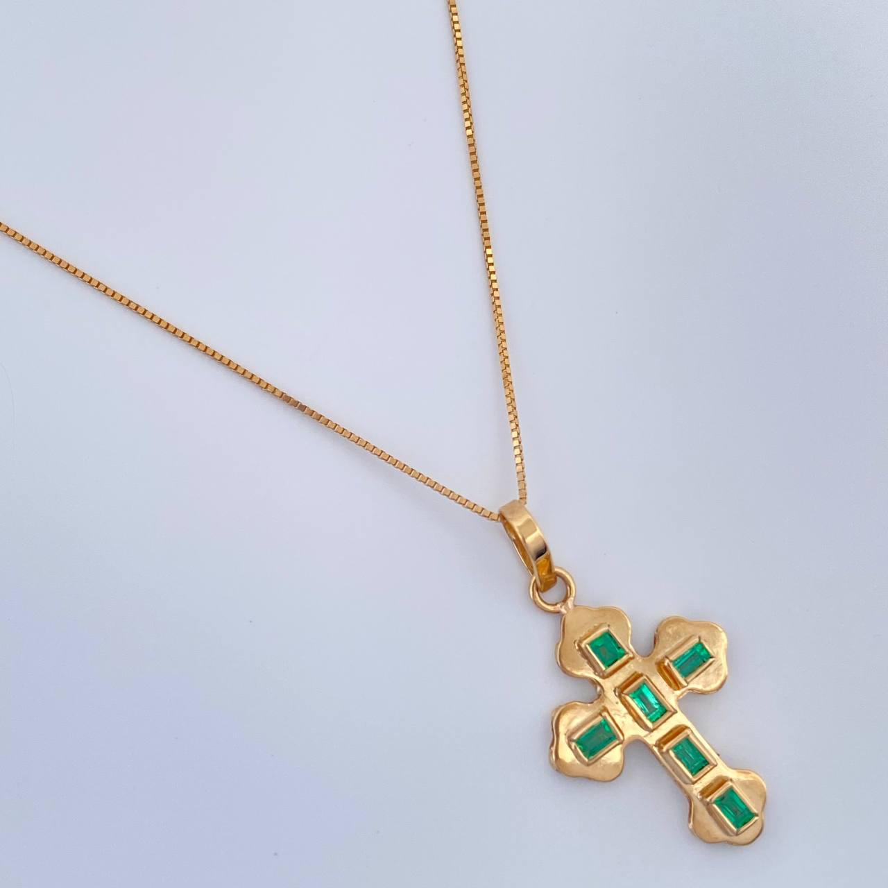 Venetian Set + Clover Cross Emerald 1.7gr / 17 3/4 in / 0.46mm 18K Yellow Gold &