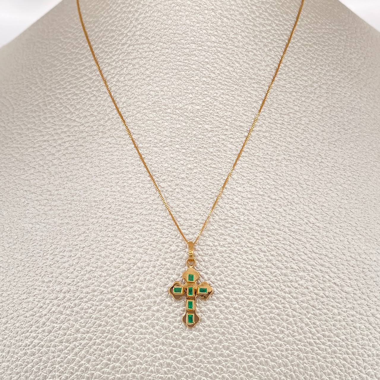 Venetian Set + Clover Cross Emerald 1.7gr / 17 3/4 in / 0.46mm 18K Yellow Gold &
