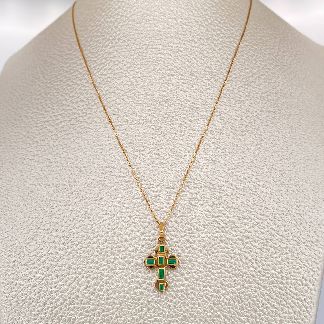 Set Veneciana + Cruz Trebol Esmeralda 1.7gr / 17 3/4 in / 0.49mm Oro Amarillo 18K &