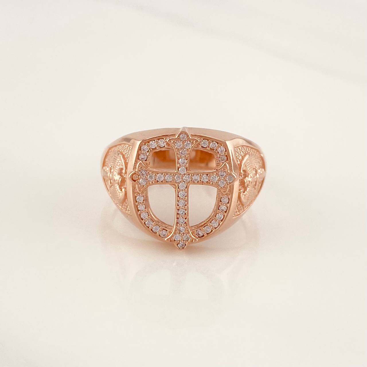 Cross Signet Ring 7.65g / T11 3/4 Rose Gold 18K