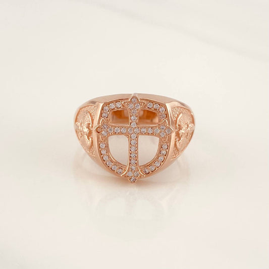 Cross Signet Ring 7.65g / T11 3/4 Rose Gold 18K