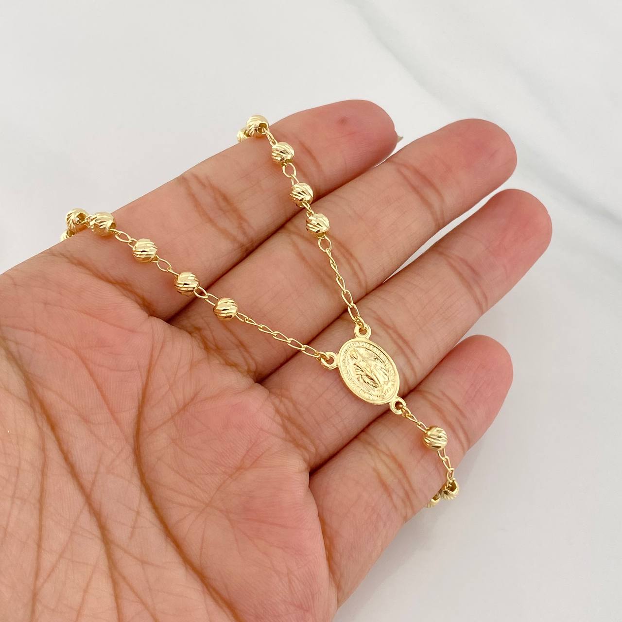 Rosary Miraculous Virgin 10.3g / 24 in / 4mm Yellow Gold 18K