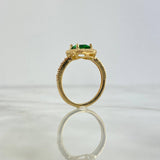 Anillo Solitario Halo Cuadrado 3.45gr / T7 3/4 / Circones Blancos Verde Oro Amarillo 18K ©