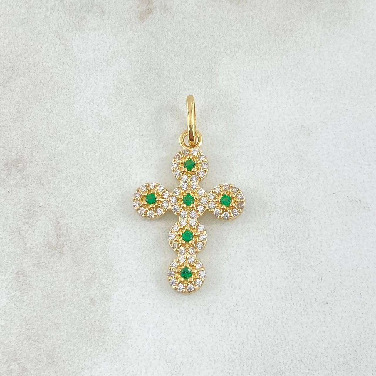 Dije Crúz Tupida 2.1gr / 2.8cm / Circones Blancos Verdes Oro Amarillo 18K ©