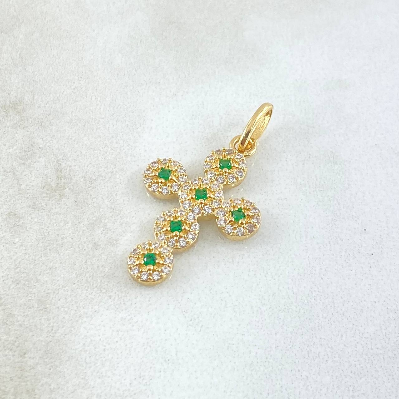 Pendant Crúz Tupida 1.95gr / 2.8cm / White Green Zircons 18K Yellow Gold *