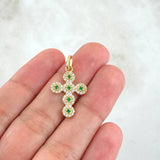 Dije Crúz Tupida 2.1gr / 2.8cm / Circones Blancos Verdes Oro Amarillo 18K ©