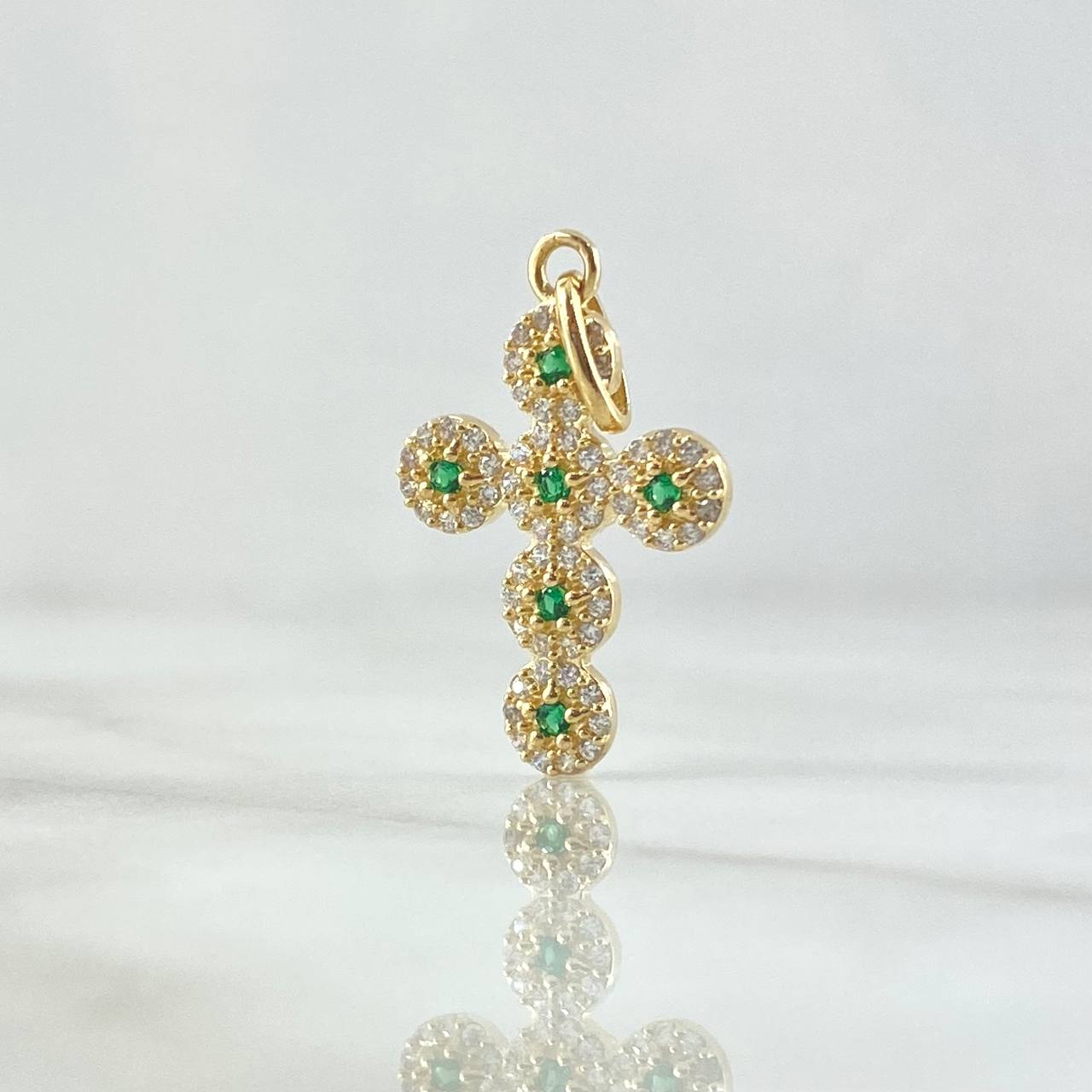 Pendant Crúz Tupida 1.95gr / 2.8cm / White Green Zircons 18K Yellow Gold *