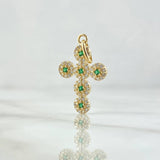 Pendant Crúz Tupida 1.95gr / 2.8cm / White Green Zircons 18K Yellow Gold *