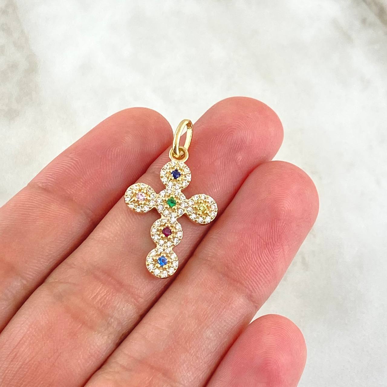 Dije Crúz Tupida 2.05gr / 2.8cm / Circones Colores Oro Amarillo 18K *