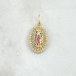 Dije Virgen Guadalupe Ovalo Filigrana 3.5gr / 2.9cm / Circones Blancos Azules Fucsias Oro Amarillo 18K *