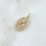 Dije Virgen Guadalupe Ovalo Filigrana 3.5gr / 2.9cm / Circones Blancos Azules Fucsias Oro Amarillo 18K *