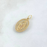 Dije Virgen Guadalupe Ovalo Filigrana 3.5gr / 2.9cm / Circones Blancos Azules Fucsias Oro Amarillo 18K *