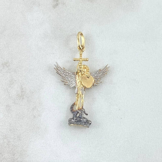 Dije San Miguel Arcangel 2.5gr / 3.5cm / Dos Oros Amarillo Blanco 18K ©