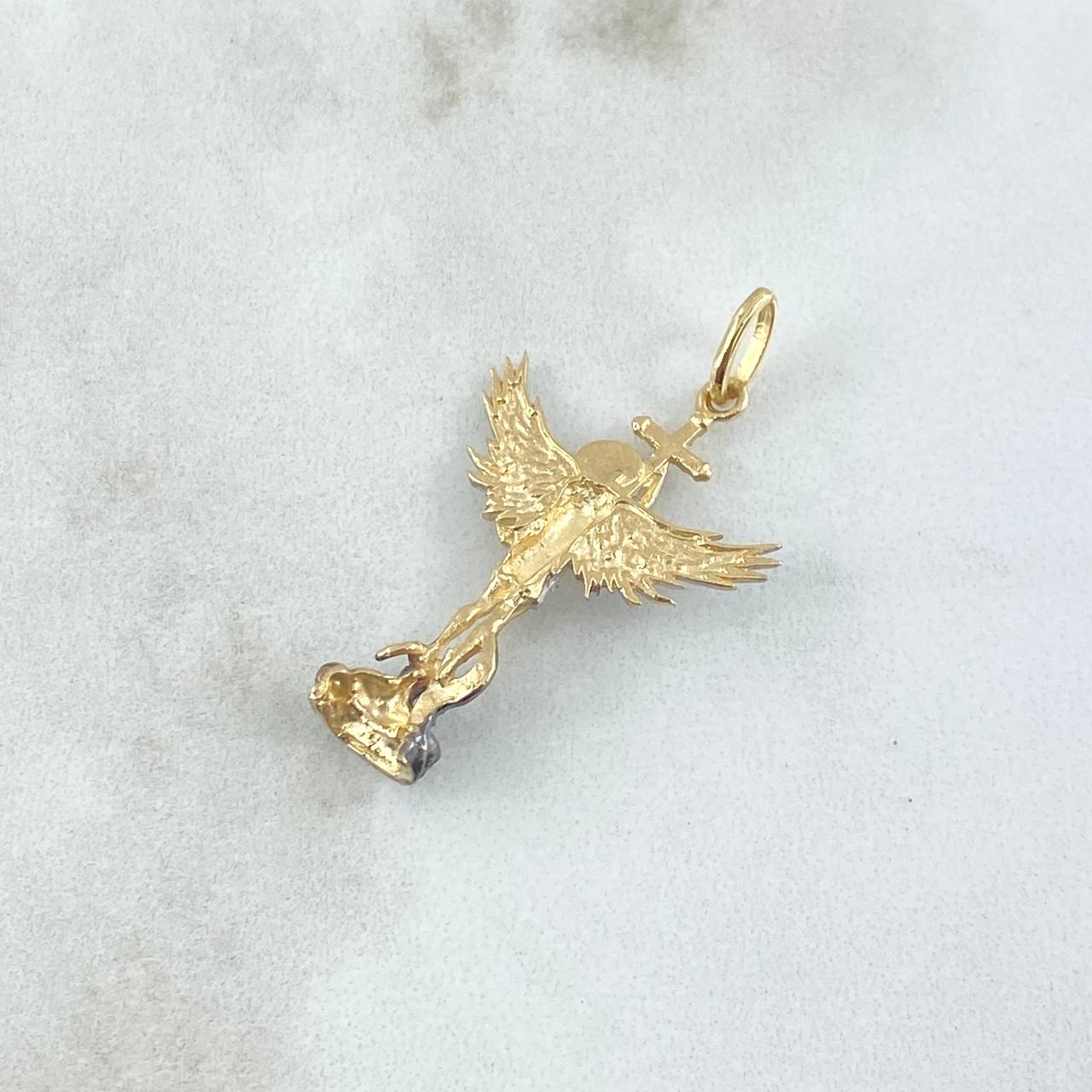 Dije San Miguel Arcangel 2.5gr / 3.5cm / Dos Oros Amarillo Blanco 18K ©