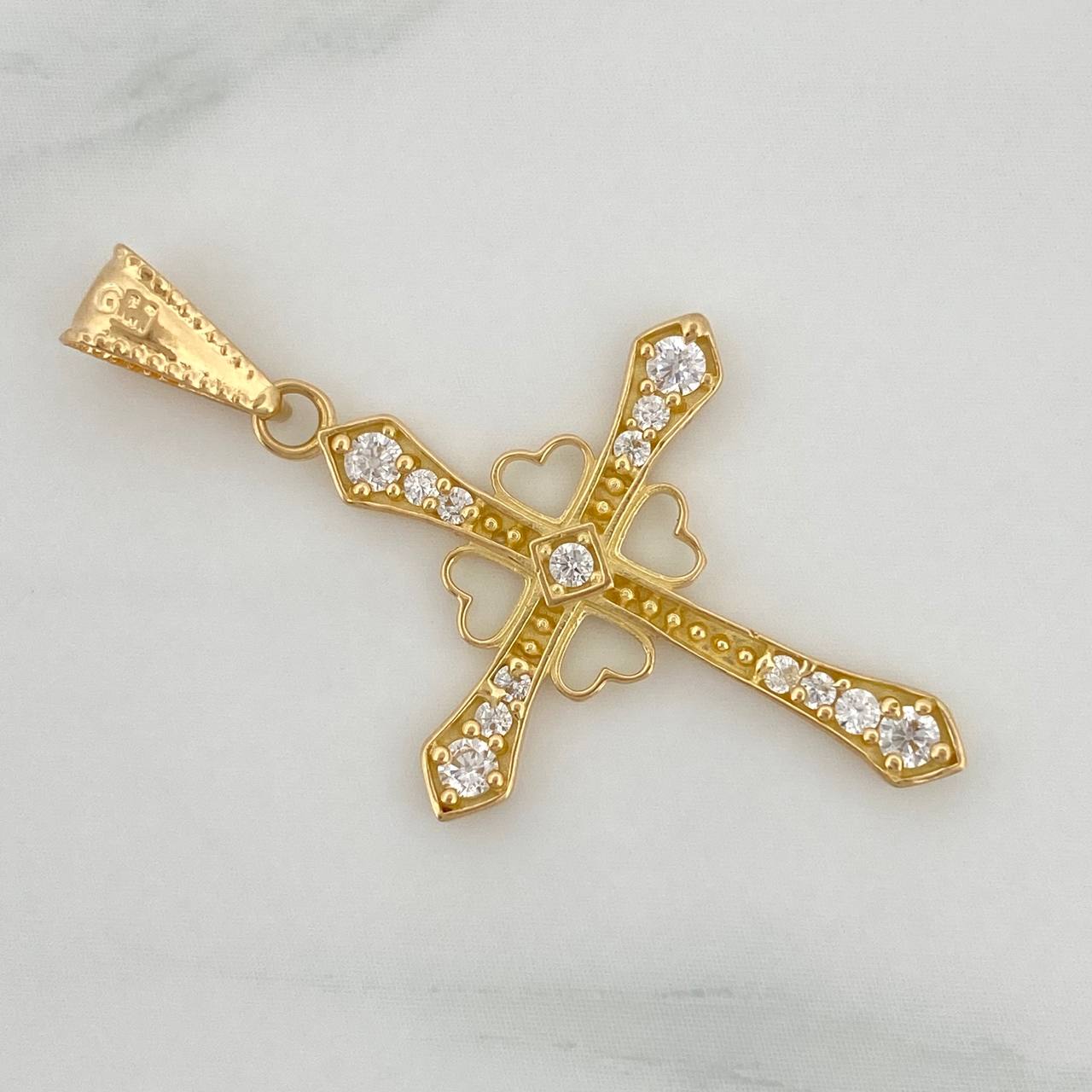 Cross Hearts Pendant 1.3gr / 1 1/4 in / 18K Yellow Gold %