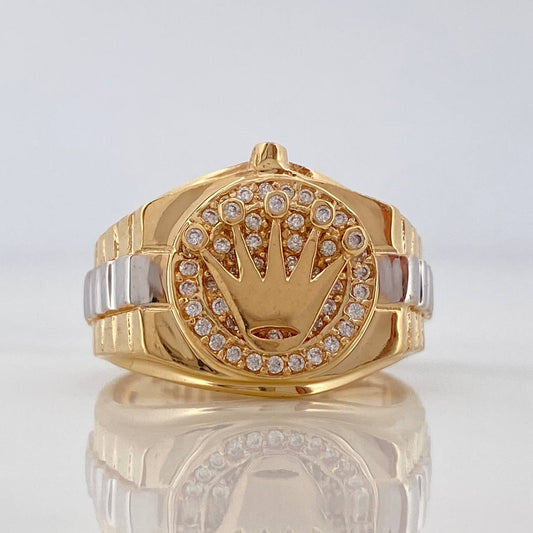 Crown Signet Ring 8gr / T8 3/4 / Two-Tone Yellow White Gold 18K $