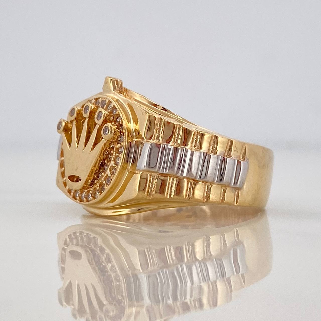 Crown Signet Ring 8gr / T8 3/4 / Two-Tone Yellow White Gold 18K $
