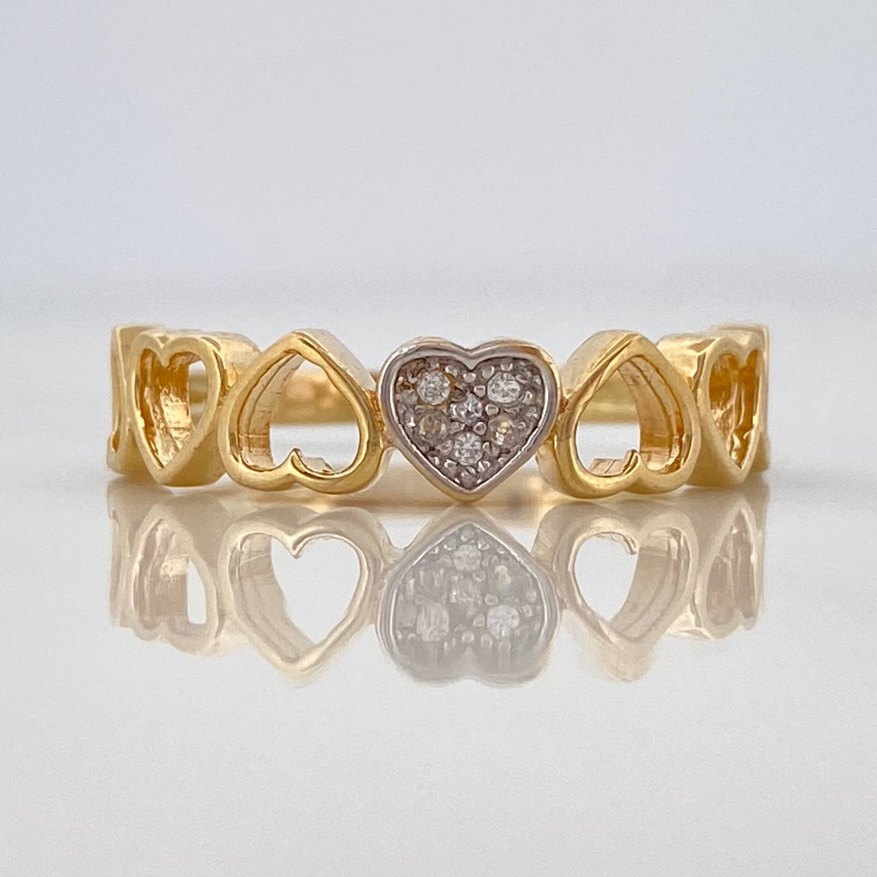 Anillo Corazones 2.4gr / T7 1/4 / Dos Oros Amarillo Blanco 18K $