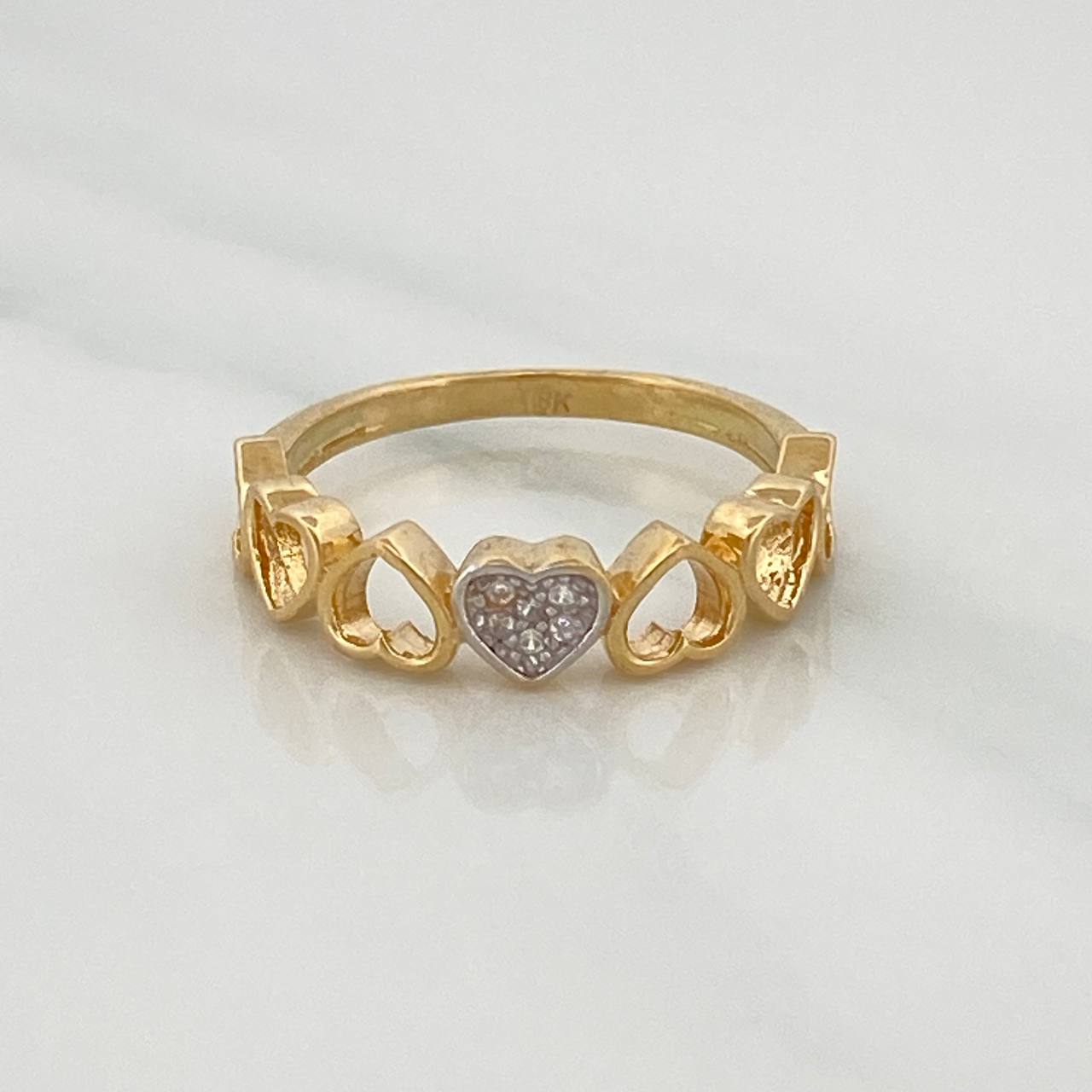 Anillo Corazones 2.4gr / T7 1/4 / Dos Oros Amarillo Blanco 18K $