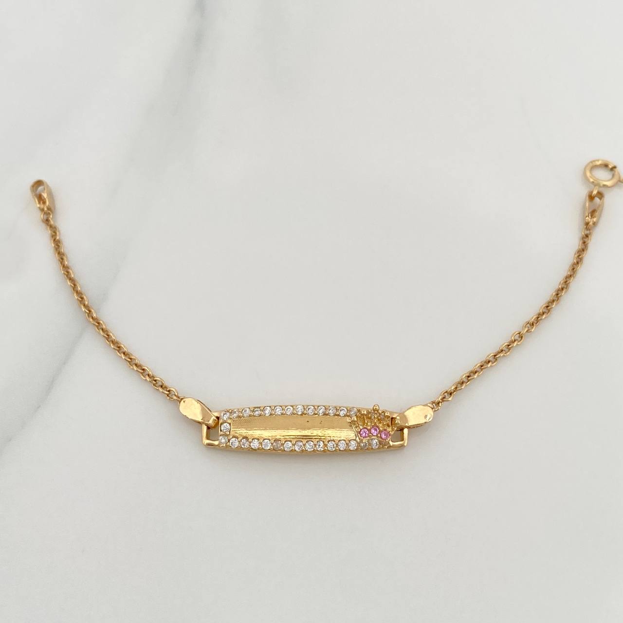 Pulso Placa Bebe Aro Seguido Corona 2.8gr / 4 1/2 in / 0.7mm Oro Amarillo 18K %