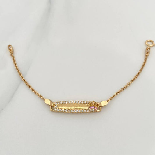 Pulso Placa Bebe Aro Seguido Corona 2.8gr / 4 1/2 in / 0.7mm Oro Amarillo 18K %