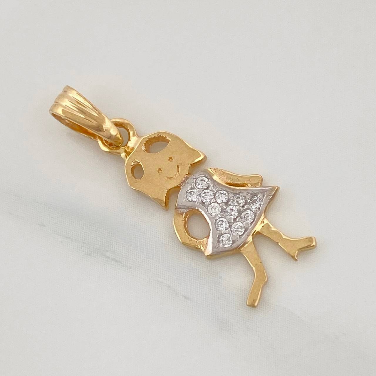 Girl Pendant 1.1gr / 1 in / Two-tone 18K Yellow and White Gold %