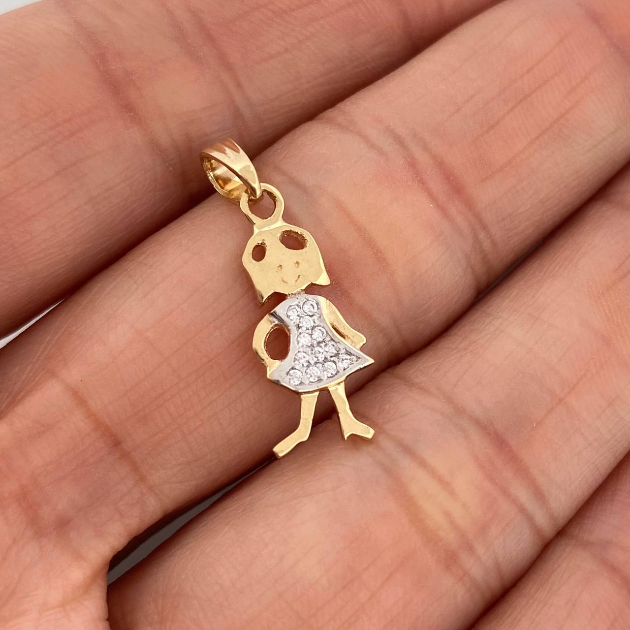 Girl Pendant 1.1gr / 1 in / Two-tone 18K Yellow and White Gold %