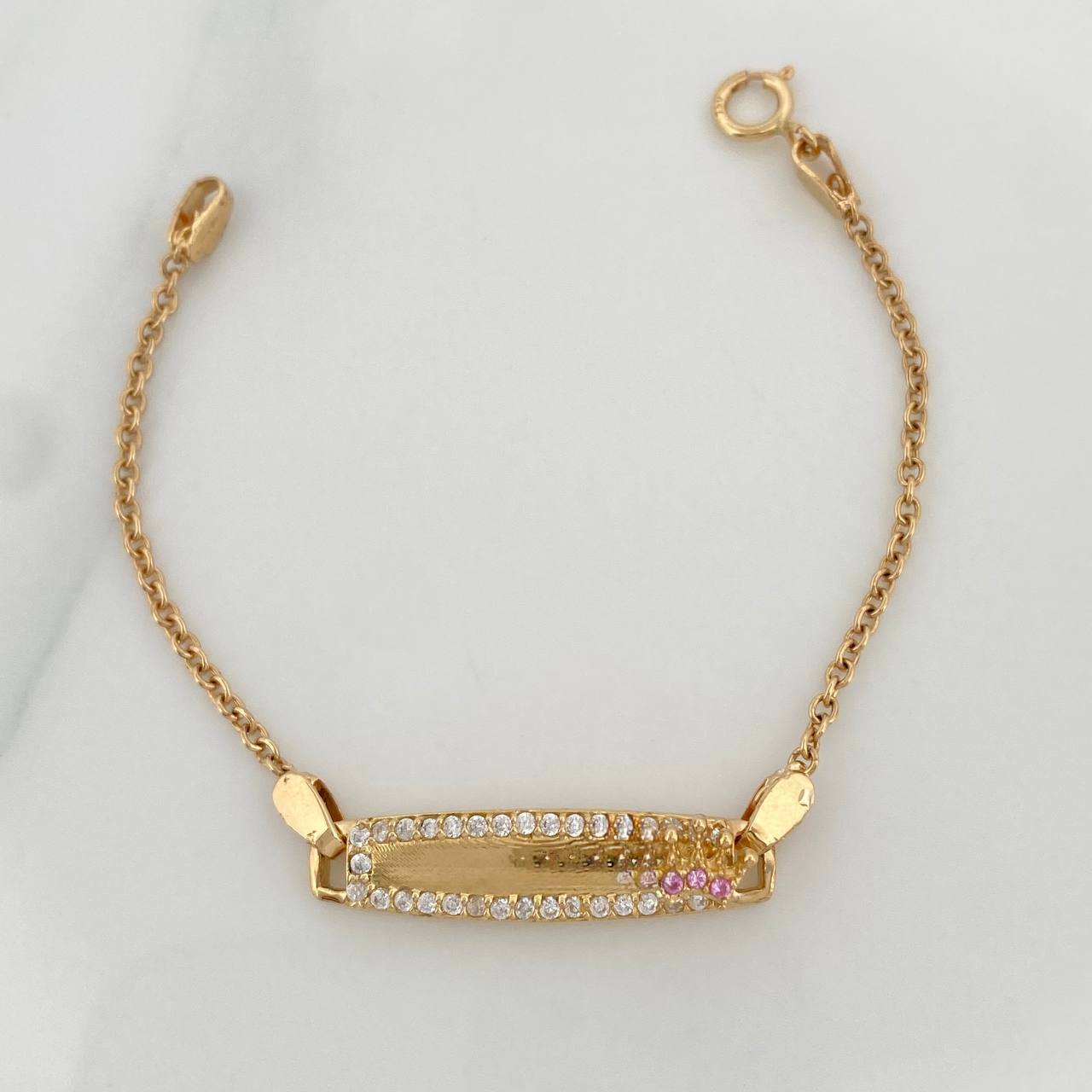 Pulso Placa Bebe Aro Seguido Corona 2.8gr / 4 1/2 in / 0.7mm Oro Amarillo 18K %