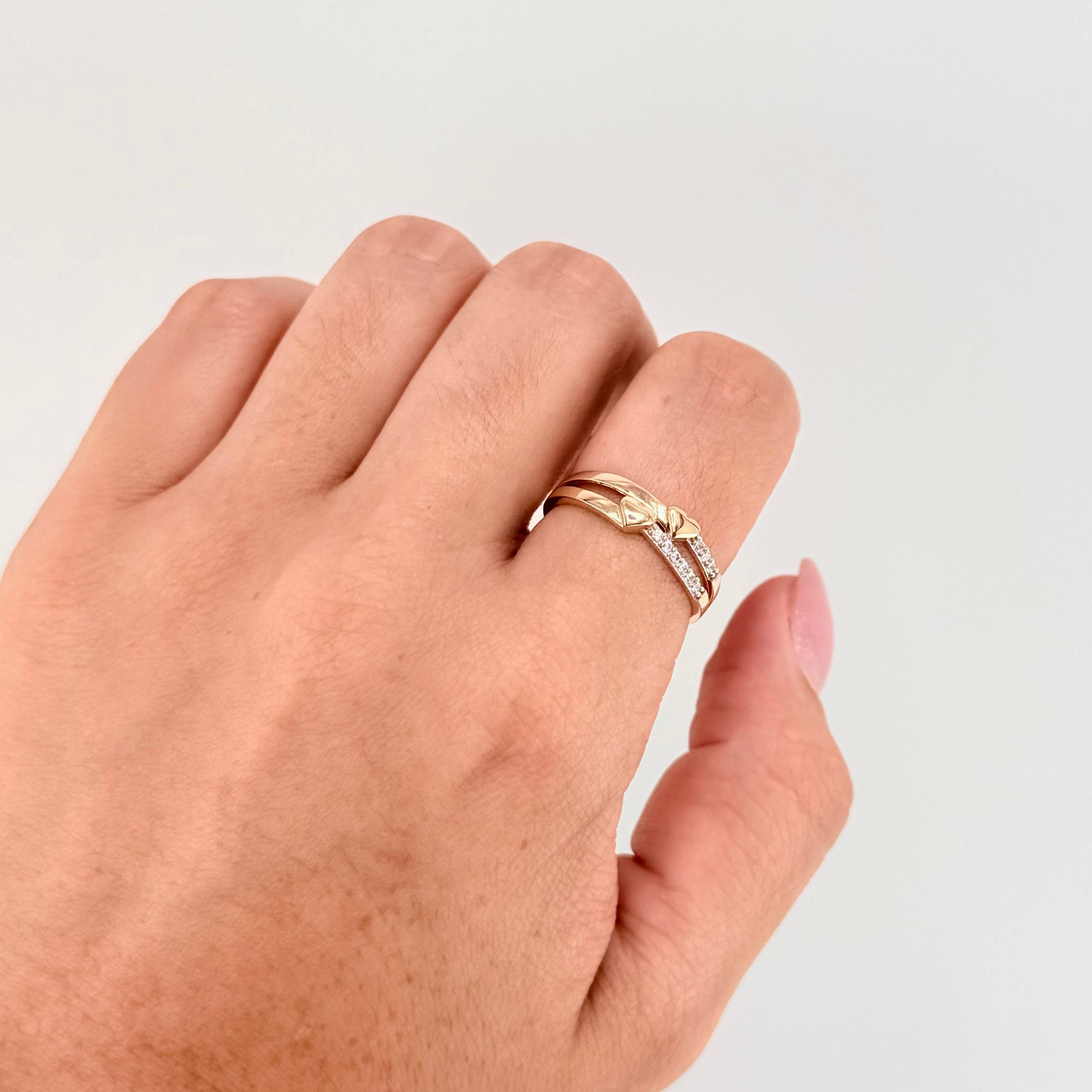 Double Line Hearts Ring 2.35gr / T7 1/2 / 18K Yellow Gold ©