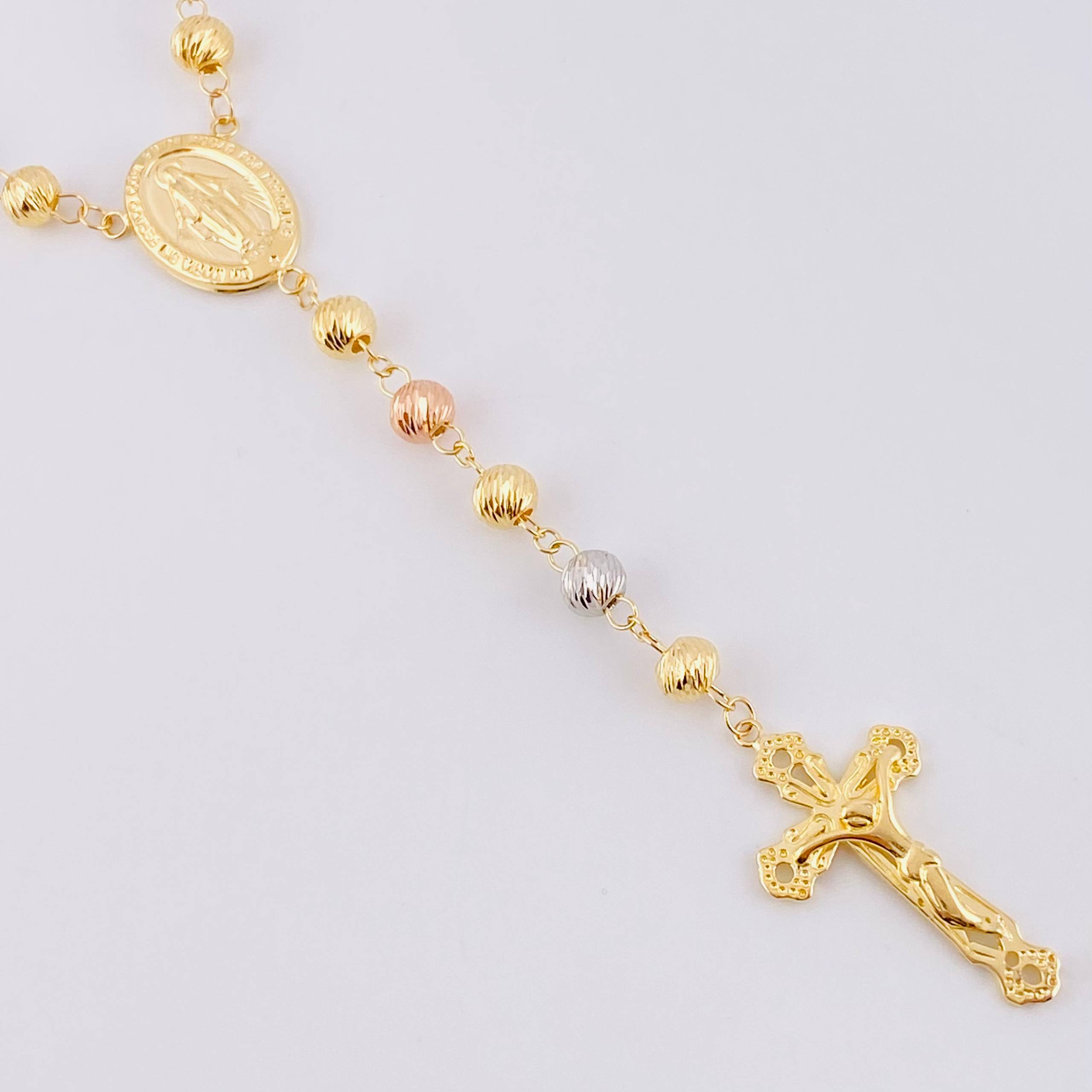 Miraculous Virgin Rosary 22.9g / 26 in / 6.2mm Three Golds 18K