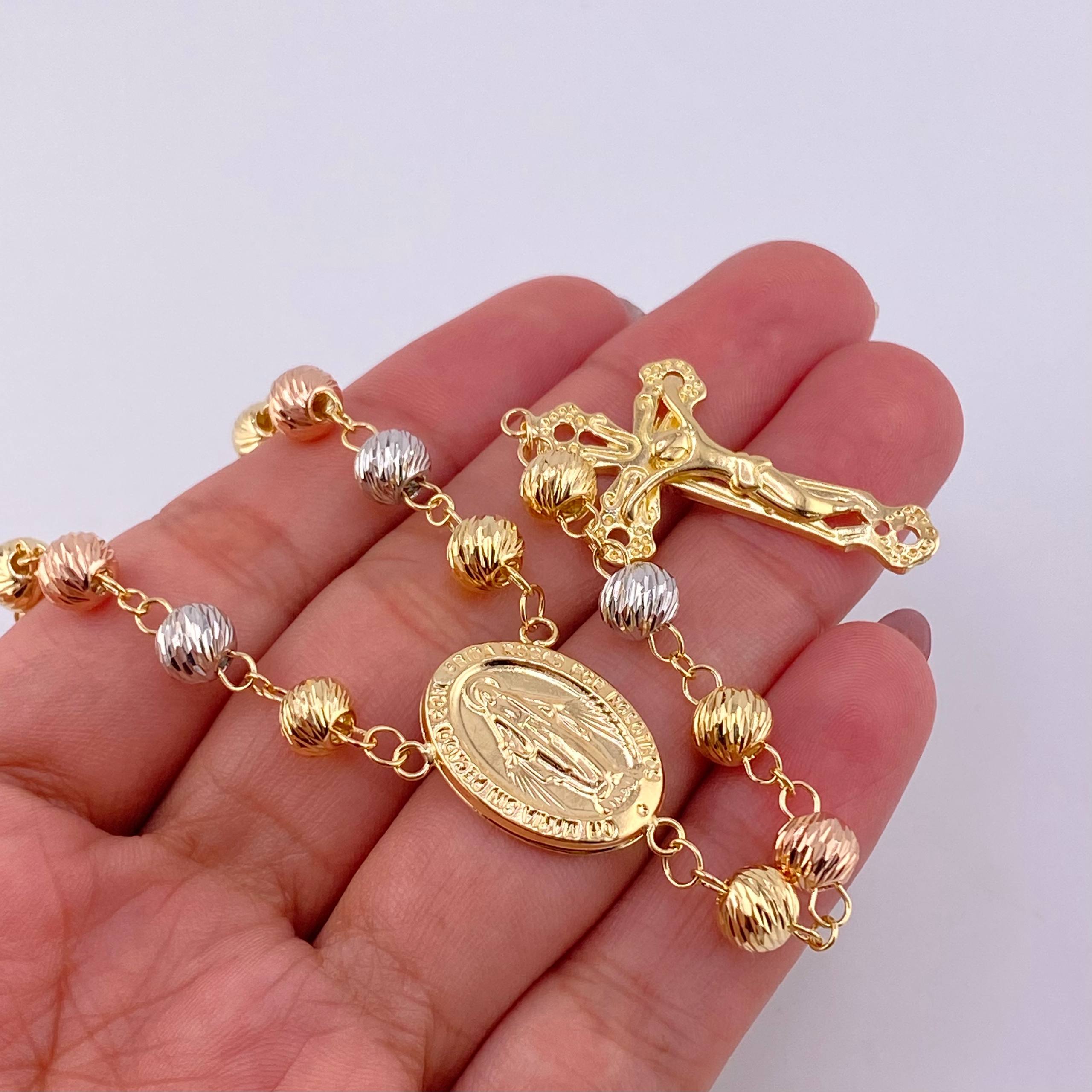 Miraculous Virgin Rosary 22.9g / 26 in / 6.2mm Three Golds 18K