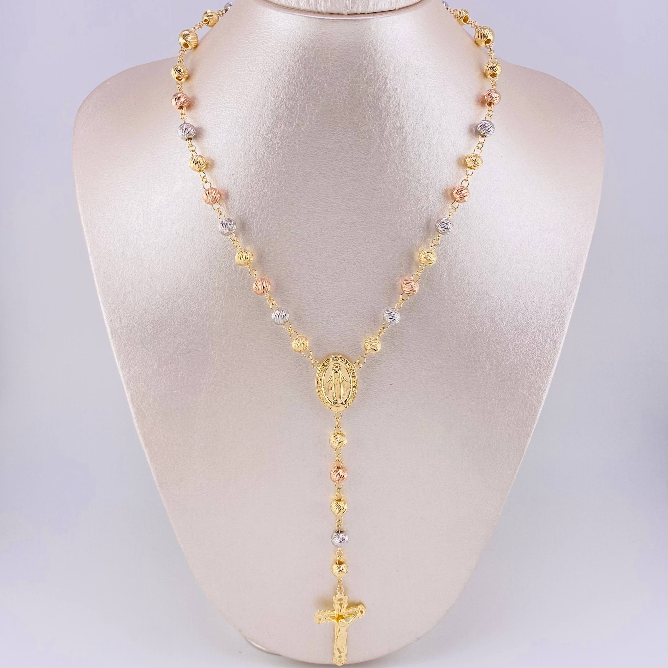 Miraculous Virgin Rosary 22.9g / 26 in / 6.2mm Three Golds 18K