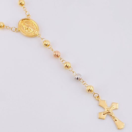 Miraculous Virgin Rosary 13.2g / 24 in / 5mm Three Golds 18K