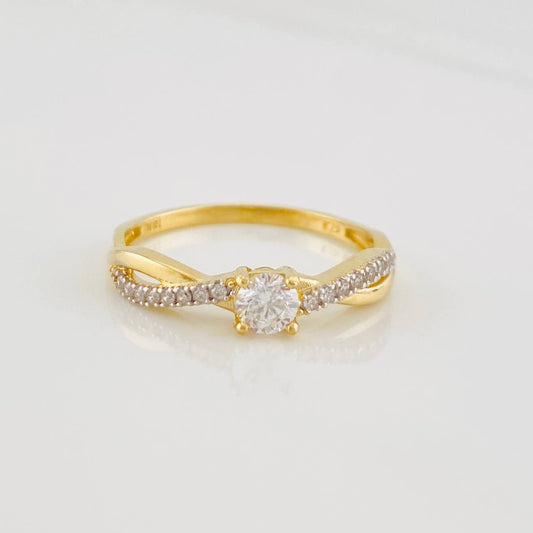 Solitaire Intertwined Ring 2.1g / T7 1/2 Two-Tone Yellow White Gold 18K