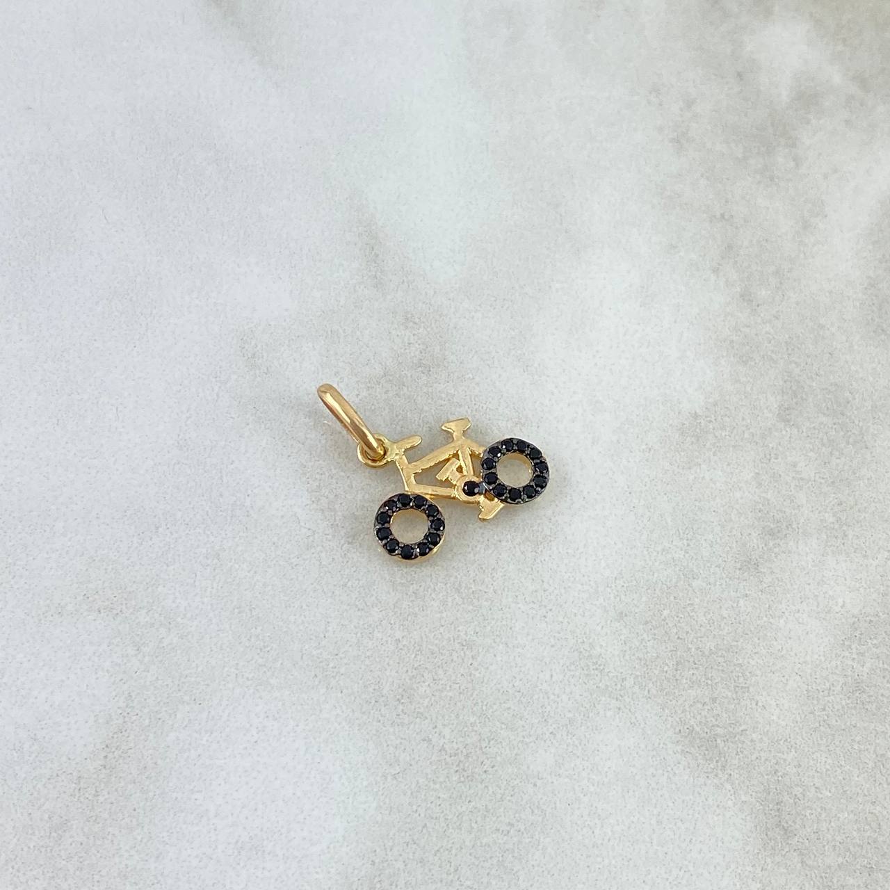 Pendant Bicycle 1gr / 2cm / Black Zircons Yellow Gold