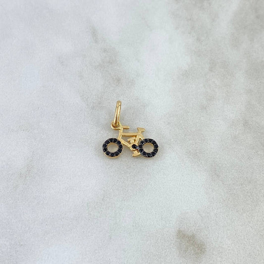 Pendant Bicycle 1gr / 2cm / Black Zircons Yellow Gold