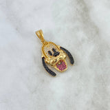 Pendant Dog 8.55gr / 3.7cm / White Yellow Black Fuchsia Zircons Yellow Gold ©