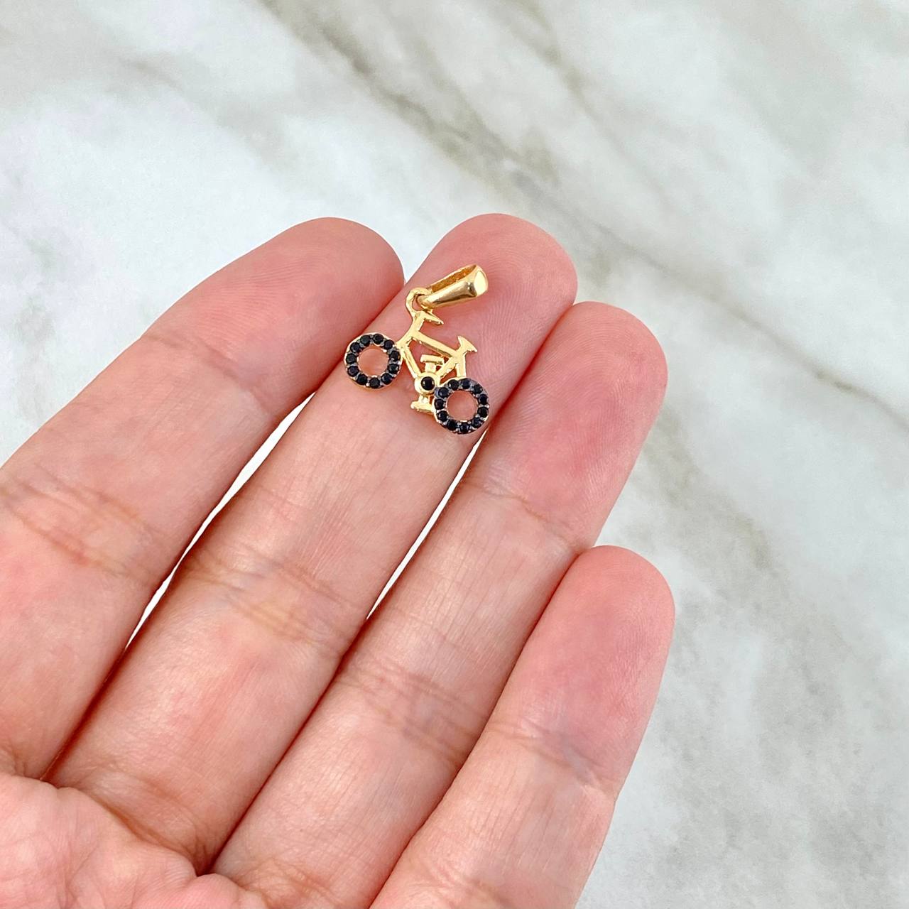 Pendant Bicycle 1.05gr / 1.5cm / Black Zircons Yellow Gold ©