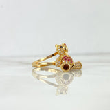 Articulated Bear Ring Heart 6.3gr / Size 5 1/2 / White and Fuchsia Zircons Black Eyes Yellow Gold ©