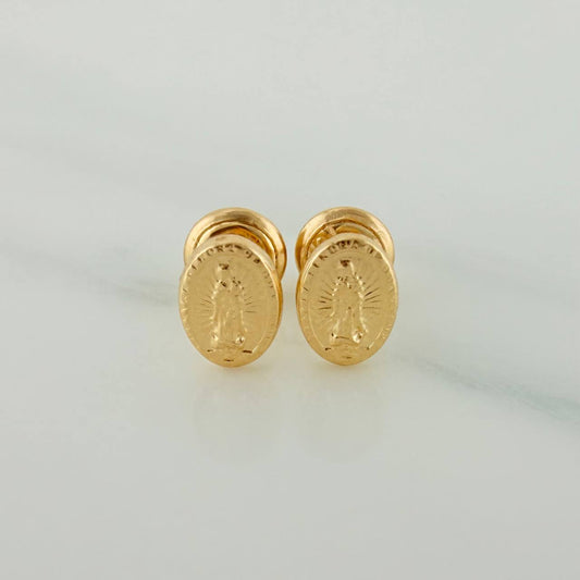 Virgin of Guadalupe Stud Earrings 0.55gr / 2mm 18K Yellow Gold &