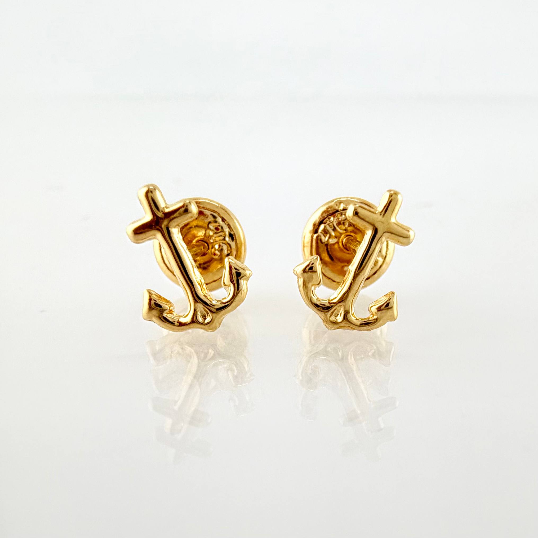Stud Earrings Anchor Cross 0.45gr / 7.9mm Yellow Gold 18K