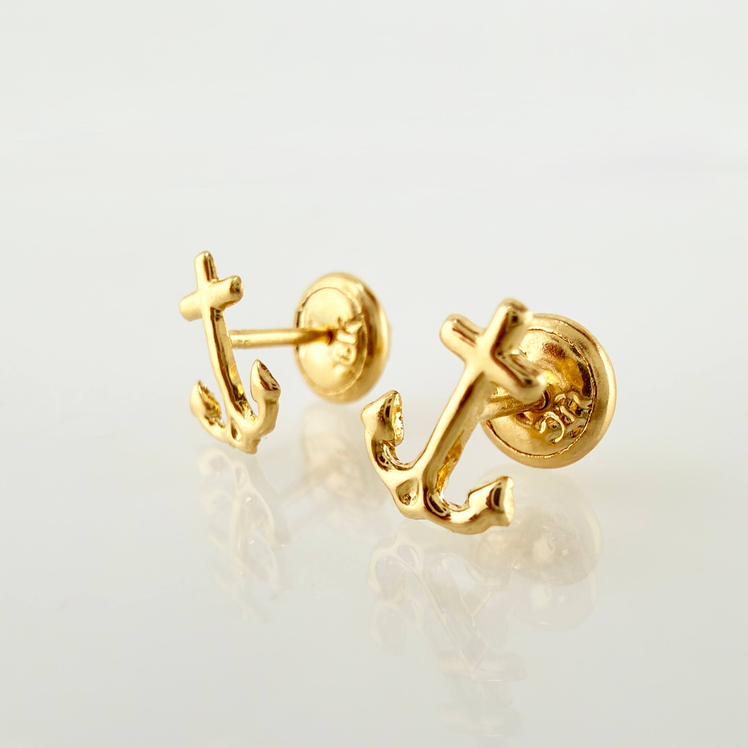 Stud Earrings Anchor Cross 0.45gr / 7.9mm Yellow Gold 18K