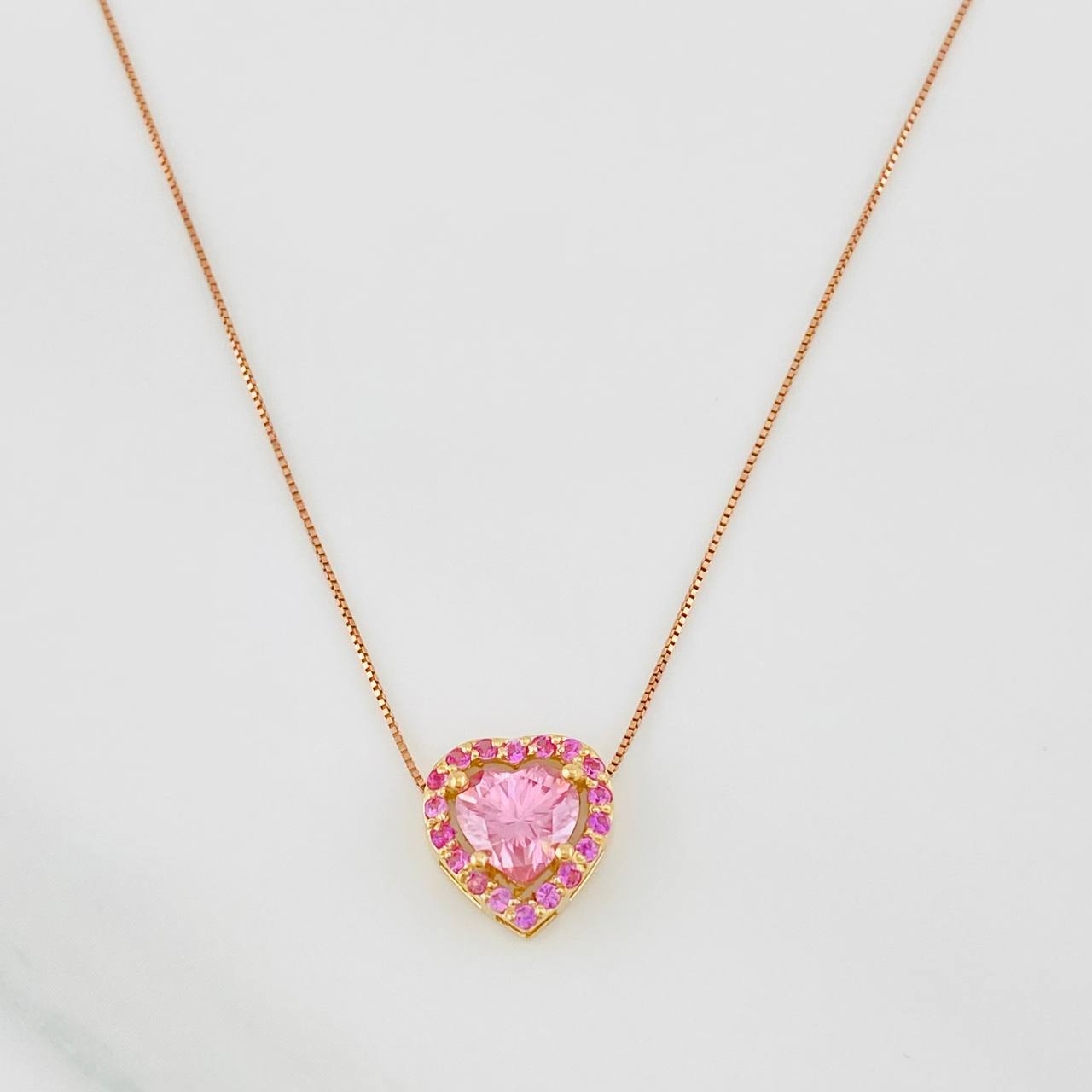 Cadena Veneciana Corazon Moisanita 1.18 qts 2.2g / 18 in / 0.7mm Dos Oros Amarillo Rosa 18K
